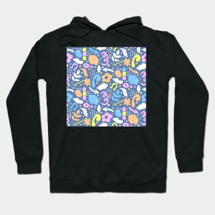 Abstract retro vibrant pattern in sherbet orange, mauve, off white and denim blue Hoodie